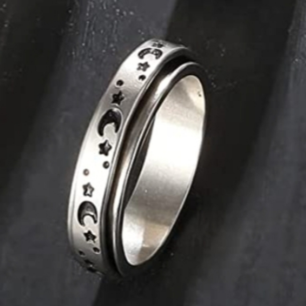 ANXIETY THERAPY RING STAINLESS STEEL SILVER SZ 8 ADHD DEPRESSION NAIL BITING
